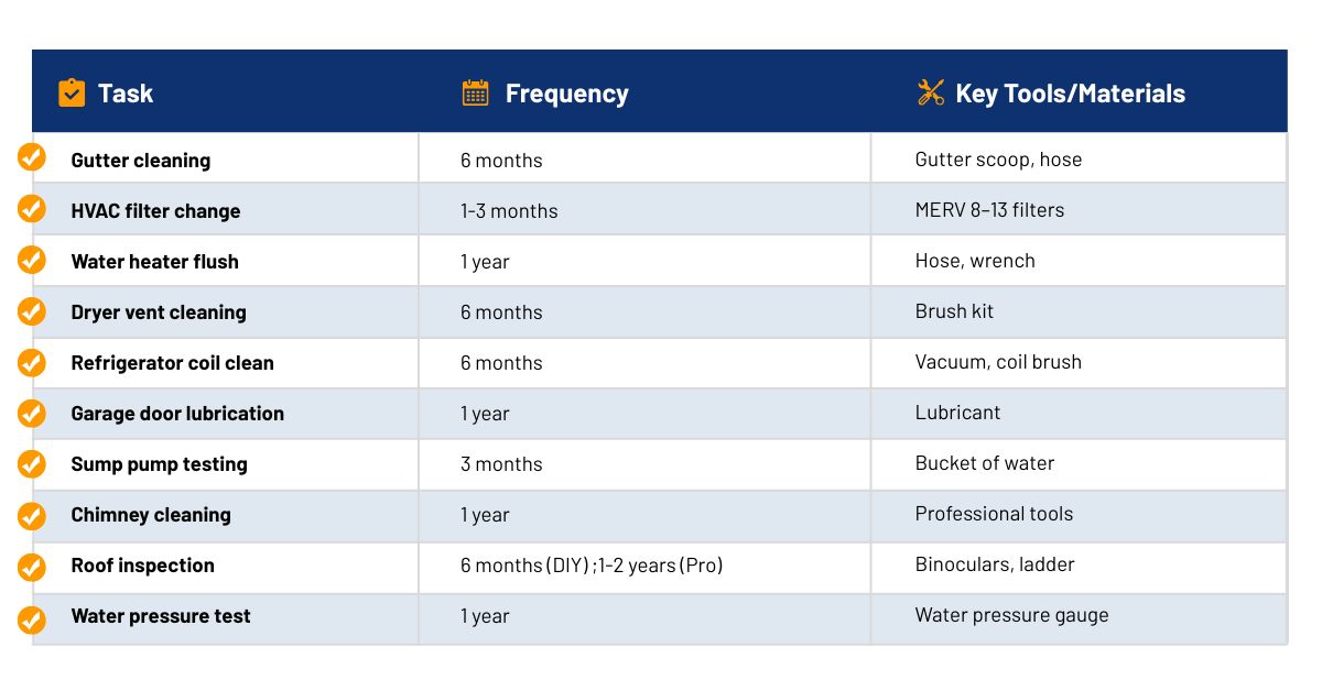 Maintenance Taks and Frequency Chart