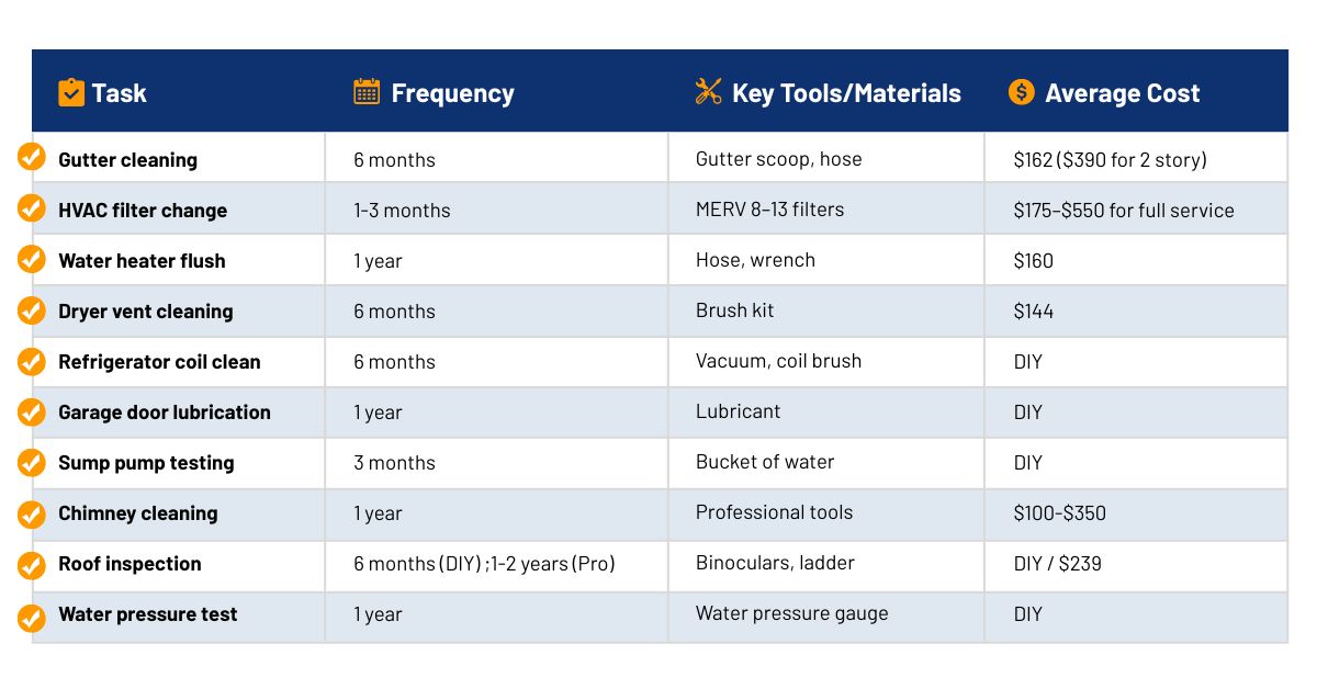 Task frequency and cost chart