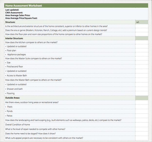 Home Assessment Worksheet