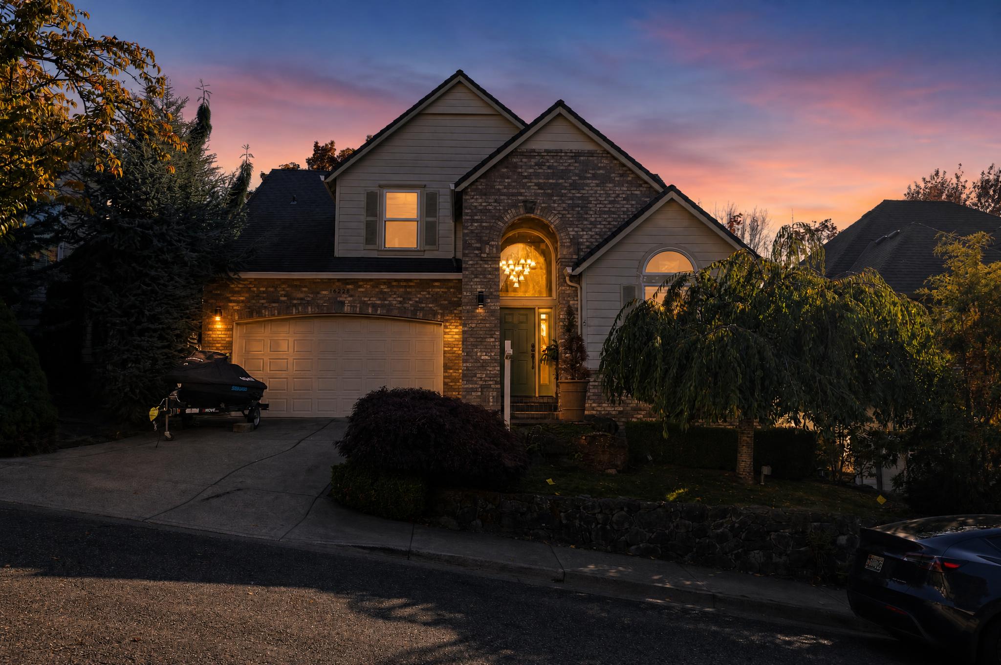 16228 SW Cooper Ln Tigard OR front exterior at twilight