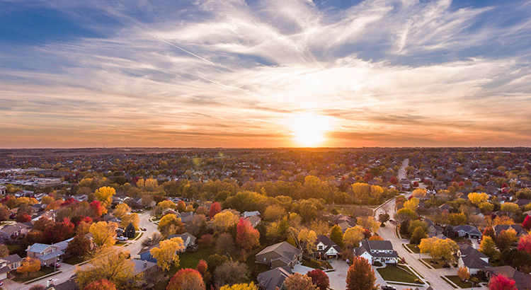Fall sunset over the neighborhood