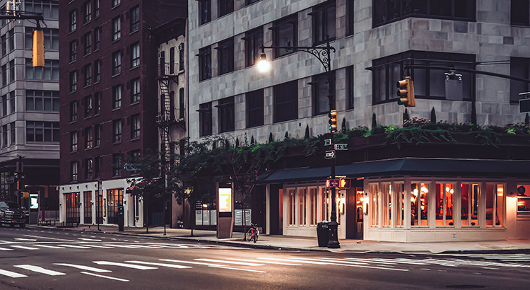 Cafe at dusk, midtown Manhattan